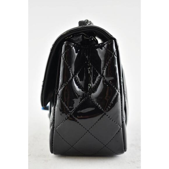 Chanel 21B So Black Patent Flap Mini Square CC Logo Quilted Chain Crossbody Bag - Picture 8 of 12